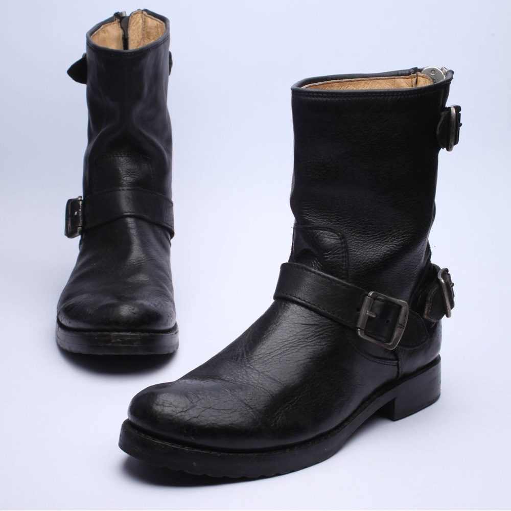 Frye Veronica Short Black Leather Moto Boot Womens Size 7 B